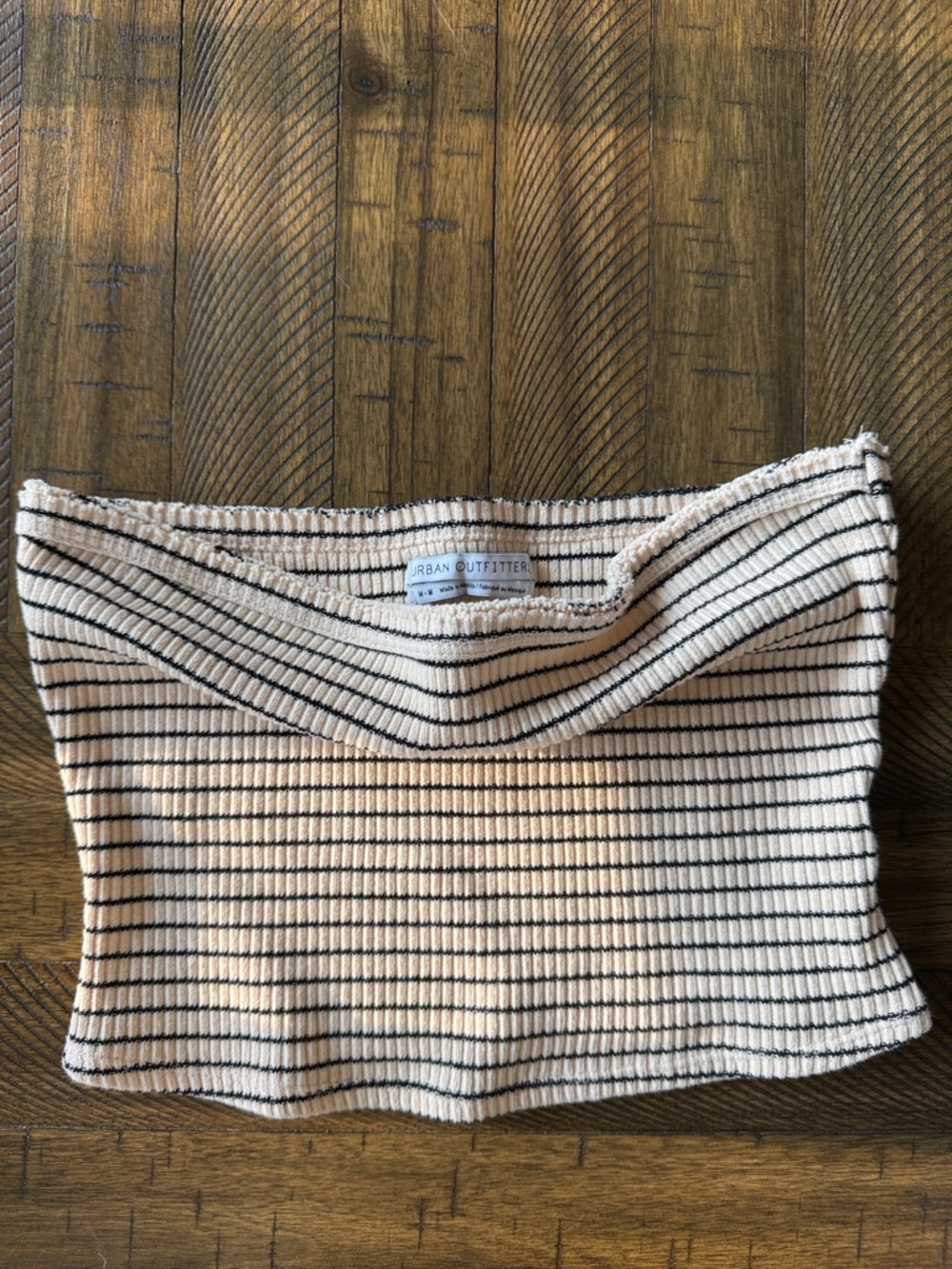 Urban Outfitters Cream and Black Striped Rib Tube Top